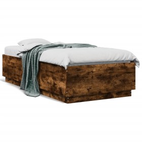 Bed frame with LED lights smoked oak wood 90x190 cm by vidaXL, Beds and slatted bases - Ref: Foro24-3209664, Price: 124,99 €,...