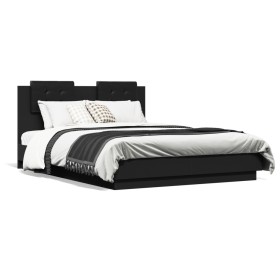 Estructura cama con cabecero madera ingeniería negro 140x190 cm de vidaXL, Camas y somieres - Ref: Foro24-3209948, Precio: 19...