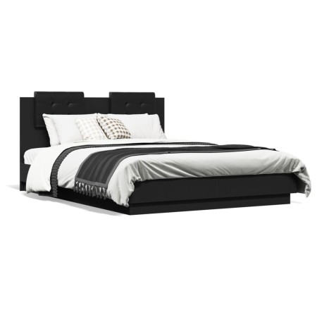 Estructura cama con cabecero madera ingeniería negro 140x190 cm de vidaXL, Camas y somieres - Ref: Foro24-3209948, Precio: 21...