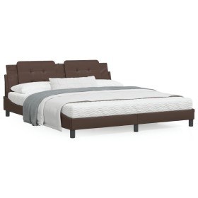 Estructura de cama con luz LED cuero sintético marrón 180x200cm de vidaXL, Camas y somieres - Ref: Foro24-3214126, Precio: 22...