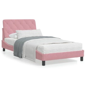 Pink velvet bed frame with headboard 100x200 cm by vidaXL, Beds and slatted bases - Ref: Foro24-3207910, Price: 183,99 €, Dis...