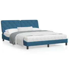 Bed frame with blue velvet headboard 160x200 cm by vidaXL, Beds and slatted bases - Ref: Foro24-3207933, Price: 235,57 €, Dis...