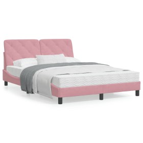 Bed with pink velvet mattress 140x190 cm by vidaXL, Beds and slatted bases - Ref: Foro24-3208657, Price: 416,80 €, Discount: %