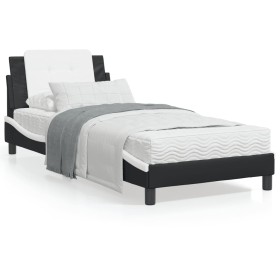 Estructura cama con LED cuero sintético negro y blanco 90x190cm de vidaXL, Camas y somieres - Ref: Foro24-3214080, Precio: 14...