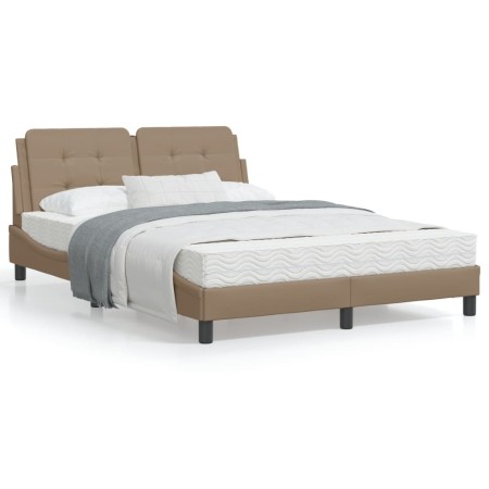 Bed frame with LED cappuccino synthetic leather 140x190 cm by vidaXL, Beds and slatted bases - Ref: Foro24-3214107, Price: 21...