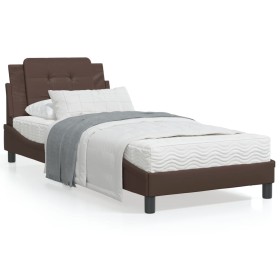 Bed frame with headboard brown synthetic leather 90x200cm by vidaXL, Beds and slatted bases - Ref: Foro24-3208158, Price: 136...