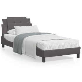 Bed frame with headboard gray synthetic leather 100x200 cm by vidaXL, Beds and slatted bases - Ref: Foro24-3208166, Price: 13...