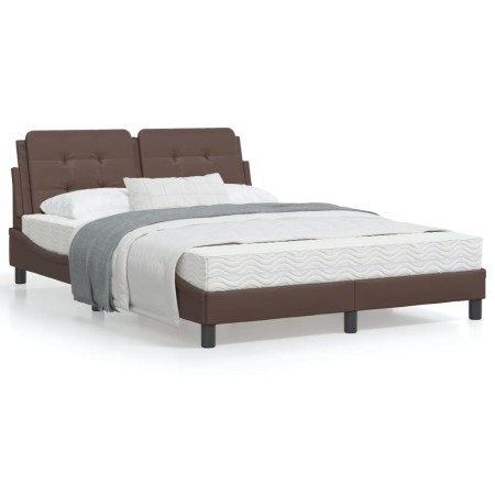 Estructura de cama cabecero cuero sintético marrón 140x190 cm de vidaXL, Camas y somieres - Ref: Foro24-3208179, Precio: 203,...