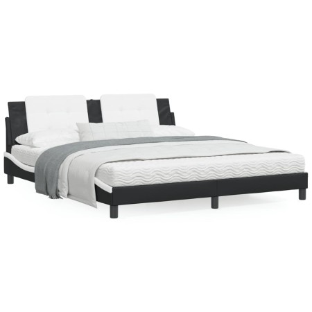 Estructura de cama con cabecero cuero sintético negro y blanco de vidaXL, Camas y somieres - Ref: Foro24-3208203, Precio: 186...