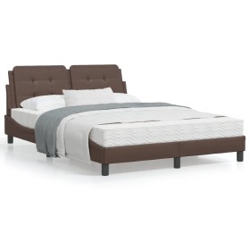 Cama con colchón cuero sintético marrón 120x200 cm de vidaXL, Camas y somieres - Ref: Foro24-3208854, Precio: 346,99 €, Descu...