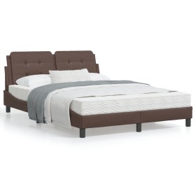 Bed with brown synthetic leather mattress 140x190 cm by vidaXL, Beds and slatted bases - Ref: Foro24-3208861, Price: 356,57 €...