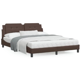 Bed with brown synthetic leather mattress 160x200 cm by vidaXL, Beds and slatted bases - Ref: Foro24-3208875, Price: 436,99 €...