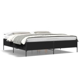 Engineered wood and black metal bed frame 180x200cm by vidaXL, Beds and slatted bases - Ref: Foro24-3279782, Price: 150,99 €,...