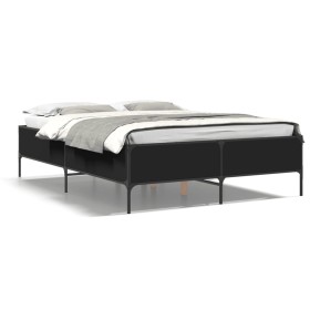 Engineered wood and black metal bed frame 135x190cm by vidaXL, Beds and slatted bases - Ref: Foro24-3279812, Price: 141,99 €,...