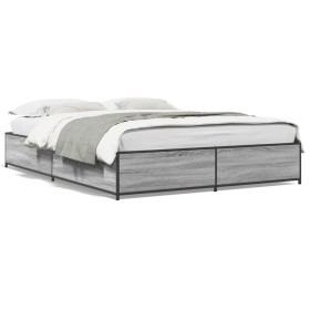 Estructura cama madera ingeniería metal gris Sonoma 120x200 cm de vidaXL, Camas y somieres - Ref: Foro24-3279850, Precio: 117...