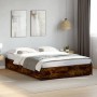 Engineered wood bed frame metal smoked oak 135x190cm by vidaXL, Beds and slatted bases - Ref: Foro24-3279859, Price: 117,44 €...