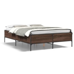 Oak brown metal engineered wood bed frame 120x200 cm by vidaXL, Beds and slatted bases - Ref: Foro24-3279806, Price: 143,99 €...