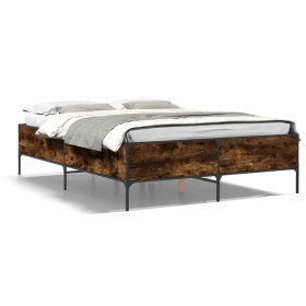 Engineered wood bed frame metal smoked oak 160x200cm by vidaXL, Beds and slatted bases - Ref: Foro24-3279789, Price: 142,37 €...