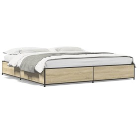 Estructura cama madera ingeniería metal roble Sonoma 160x200 cm de vidaXL, Camas y somieres - Ref: Foro24-3279833, Precio: 12...