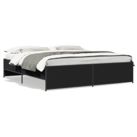 Engineered wood and black metal bed frame 200x200cm by vidaXL, Beds and slatted bases - Ref: Foro24-3279867, Price: 150,99 €,...