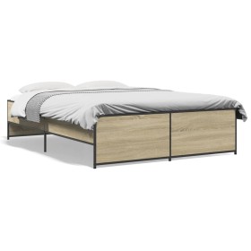 Sonoma oak metal engineered wood bed frame 120x190 cm by vidaXL, Beds and slatted bases - Ref: Foro24-3279908, Price: 124,99 ...