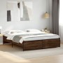 Oak brown metal engineered wood bed frame 200x200 cm by vidaXL, Beds and slatted bases - Ref: Foro24-3279871, Price: 151,06 €...