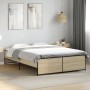 Estructura cama madera ingeniería metal roble Sonoma 135x190 cm de vidaXL, Camas y somieres - Ref: Foro24-3279903, Precio: 12...