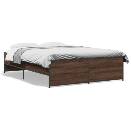 Estructura cama madera ingeniería metal marrón roble 140x190 cm de vidaXL, Camas y somieres - Ref: Foro24-3279901, Precio: 13...