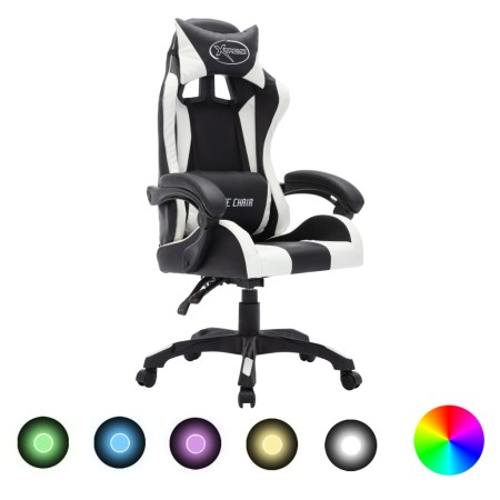 Gaming chair with RGB LED lights, white and black synthetic leather. by vidaXL, Office chairs - Ref: Foro24-288001, Price: 18...