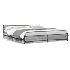 Cama con cajones madera ingeniería gris Sonoma 200x200 cm de vidaXL, Camas y somieres - Ref: Foro24-3279915, Precio: 196,99 €...