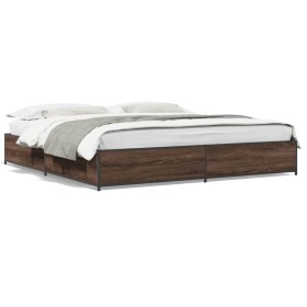 Oak brown metal engineered wood bed frame 180x200 cm by vidaXL, Beds and slatted bases - Ref: Foro24-3279831, Price: 152,36 €...