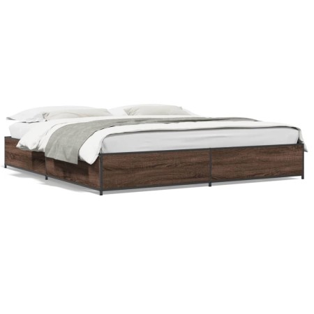 Oak brown metal engineered wood bed frame 180x200 cm by vidaXL, Beds and slatted bases - Ref: Foro24-3279831, Price: 152,36 €...