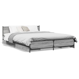 Cama con cajones madera ingeniería gris Sonoma 120x190 cm de vidaXL, Camas y somieres - Ref: Foro24-3279955, Precio: 170,99 €...