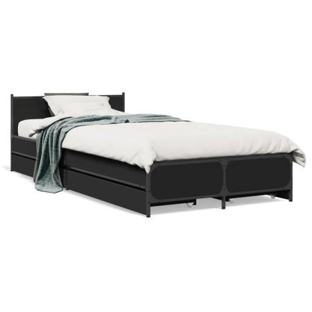 Black engineered wood bed with drawers 100x200 cm by vidaXL, Beds and slatted bases - Ref: Foro24-3279962, Price: 152,54 €, D...