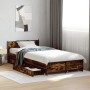 Smoked oak engineered wood bed with drawers 90x200 cm by vidaXL, Beds and slatted bases - Ref: Foro24-3279969, Price: 145,43 ...