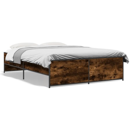 Estructura cama madera ingeniería metal roble ahumado 140x190cm de vidaXL, Camas y somieres - Ref: Foro24-3279899, Precio: 13...