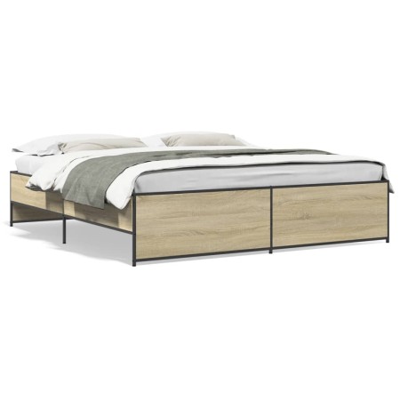 Estructura cama madera ingeniería metal roble Sonoma 180x200 cm de vidaXL, Camas y somieres - Ref: Foro24-3279873, Precio: 14...