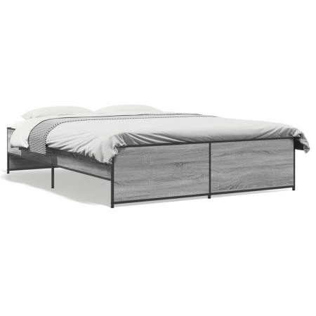 Estructura cama madera ingeniería metal gris Sonoma 140x200 cm de vidaXL, Camas y somieres - Ref: Foro24-3279890, Precio: 139...