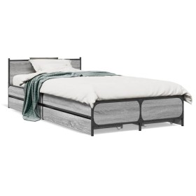 Cama con cajones madera de ingeniería gris Sonoma 90x190 cm de vidaXL, Camas y somieres - Ref: Foro24-3279960, Precio: 150,99...