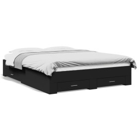 Black engineered wood bed with drawers 140x200 cm by vidaXL, Beds and slatted bases - Ref: Foro24-3280385, Price: 194,98 €, D...