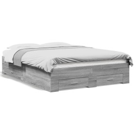 Cama con cajones madera ingeniería gris Sonoma 140x190 cm de vidaXL, Camas y somieres - Ref: Foro24-3280403, Precio: 183,99 €...