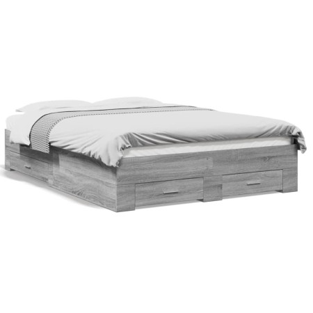 Cama con cajones madera ingeniería gris Sonoma 140x190 cm de vidaXL, Camas y somieres - Ref: Foro24-3280403, Precio: 184,42 €...