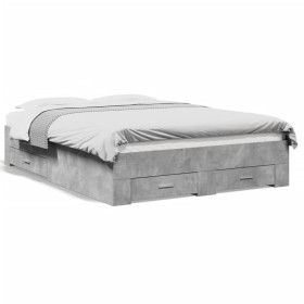 Concrete gray engineered wood bed with drawers 140x190 cm by vidaXL, Beds and slatted bases - Ref: Foro24-3280401, Price: 177...