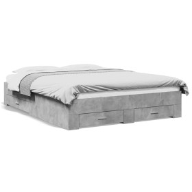 Concrete gray engineered wood bed with drawers 140x200 cm by vidaXL, Beds and slatted bases - Ref: Foro24-3280387, Price: 189...