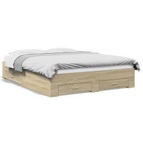 Sonoma oak engineered wood bed with drawers 160x200 cm by vidaXL, Beds and slatted bases - Ref: Foro24-3280372, Price: 178,61...