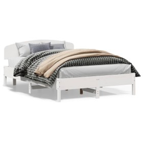 Bed frame with white pine wood headboard 160x200 cm by vidaXL, Beds and slatted bases - Ref: Foro24-3207202, Price: 195,99 €,...