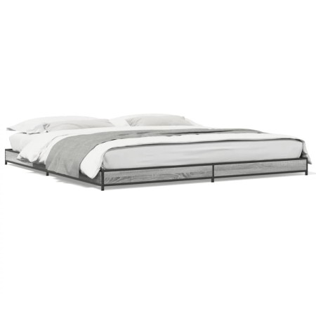 Estructura cama madera ingeniería metal gris Sonoma 200x200 cm de vidaXL, Camas y somieres - Ref: Foro24-845129, Precio: 102,...