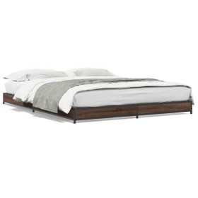 Oak brown metal engineered wood bed frame 140x190 cm by vidaXL, Beds and slatted bases - Ref: Foro24-845160, Price: 89,99 €, ...