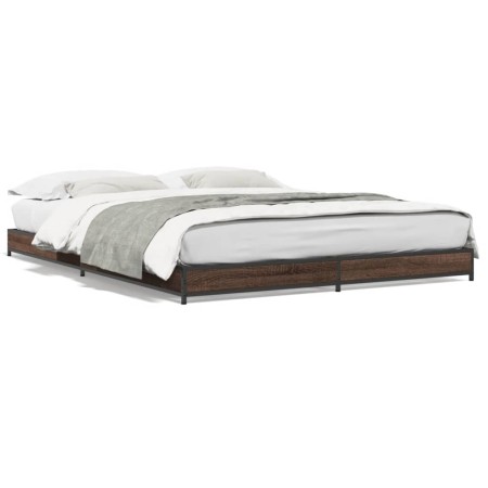 Estructura cama madera ingeniería metal marrón roble 140x190 cm de vidaXL, Camas y somieres - Ref: Foro24-845160, Precio: 89,...