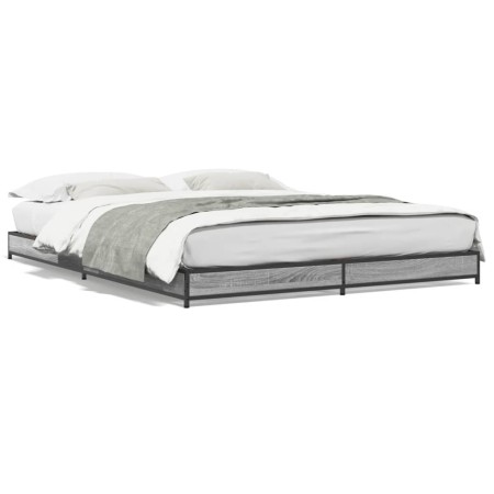 Estructura cama madera ingeniería metal gris Sonoma 120x190 cm de vidaXL, Camas y somieres - Ref: Foro24-845169, Precio: 84,1...